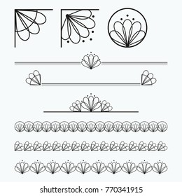 Decorative vector elements for decoration of postcard, poster, banner.
Vintage floral vector set. Vector borders and ornaments. Decorative corner.