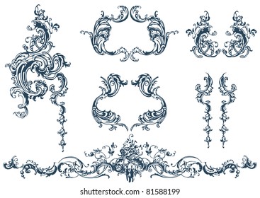 Decorative vector elements, rococo style