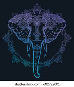 Decorative vector elephant with beautiful ornaments. Ideal ethnic background, tattoo art, yoga, African, Indian, Thai, spirituality, boho design. Use for print, posters t-shirts textiles
