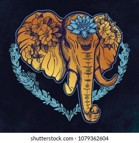 Decorative vector elephant with flowers