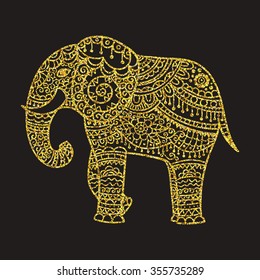 Decorative Vector elephant illustration. Indian theme with ornaments.