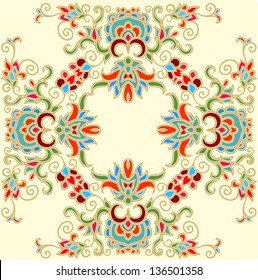 Decorative vector floral composition for batik on yellow background