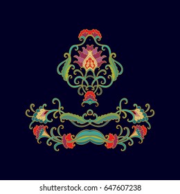 Decorative vector floral composition on dark background, oriental style