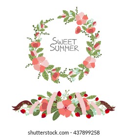 Decorative vector floral composition and wreath