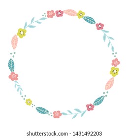 Decorative vector floral frame. Hand drawn wreath with branches and flowers for wedding stationery,invitation,cards,branding design