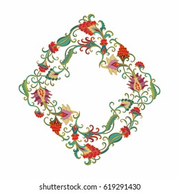 Decorative vector floral frame with stylized indian flowers on white background