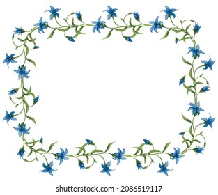 Decorative vector floral  frame from watercolor drawings of delicate wild bellflowers