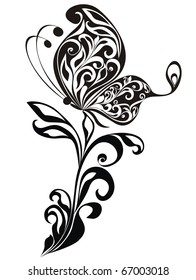 Decorative vector floral ornament with butterfly, element for design