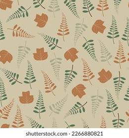Decorative vector floral seamless pattern tile of aesthetic ornamental dry tree branches and leaves. Modern exquisite foliage design. Vintage repeating textured background for surface printing.