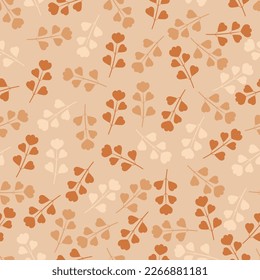 Decorative vector floral seamless pattern tile of aesthetic ornamental dry tree branches and leaves. Modern exquisite foliage design. Vintage repeating textured background for surface printing.