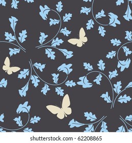 Decorative vector floral seamless pattern with butterflies