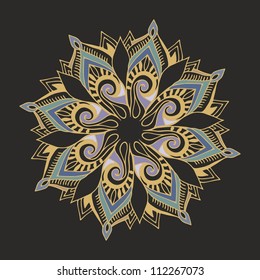 Decorative vector floral star  mandala on dark background