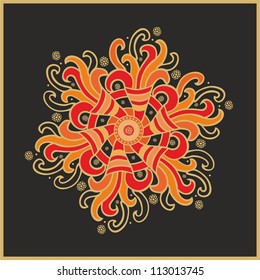 Decorative vector floral star-rosette on black background