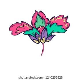 Decorative vector flowers. Design Element for trendy textile. Floral composition. Illustration.