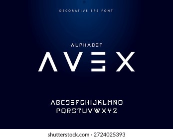 Dekorative Vektorschriftart von Avex futuristische sci-fi sans Serif Anfangsalphabet für digitale Anzeige, Druck, Unternehmenskampagne, Buchumschlag, Bekleidung