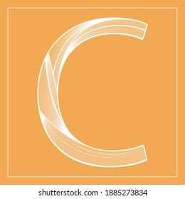 Decorative vector font. Beautiful stylized letter C. Isolated white linear symbol on orange background. Can be used for posters, decorative lettering, embossing template.