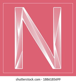 Decorative vector font. Beautiful stylized letter N. Isolated white linear symbol on red background. Can be used for posters, decorative lettering, embossing template.