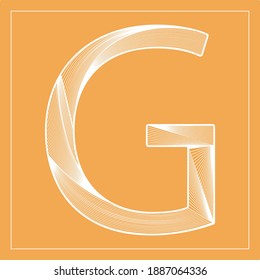 Decorative vector font. Beautiful stylized letter G. Isolated white linear symbol on orange background. Can be used for posters, decorative lettering, embossing template.