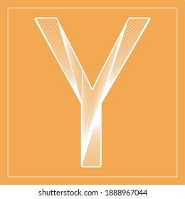 Decorative vector font. Beautiful stylized letter Y. Isolated white linear symbol on orange background. Can be used for posters, decorative lettering, embossing template.