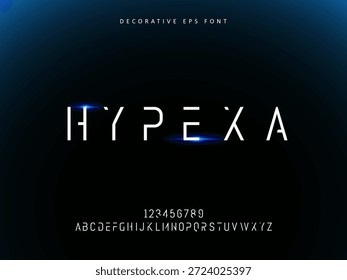 Fonte vetorial decorativa de hypexa futurista sci-fi minimalista sans serif alfabeto inicial para exibição digital, impressão, campanha da empresa, capa do livro, vestuário