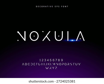 Fonte vetorial decorativa de noxula futurista sci-fi minimalista sans serif alfabeto inicial para exibição digital, impressão, campanha da empresa, capa de livro, vestuário