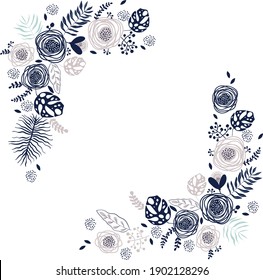 Decorative vector frame of flowers. A corner decorated with stylized flowers. Hand-drawn flower meadow. Universal print for textiles, interiors.
