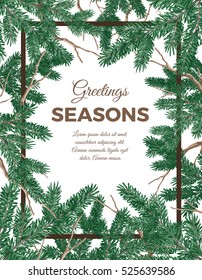 Decorative vector frame with fur tree in realistic style. Celebrating winter holidays. Christmas tree