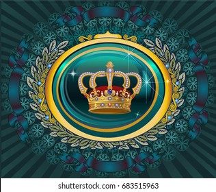 Decorative vector frame and golden crown
