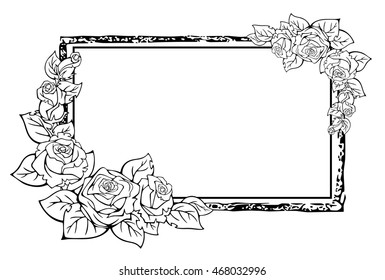Decorative vector frame in graphic style, with floral elements