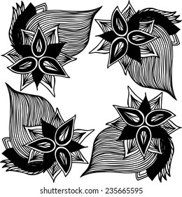 Decorative vector frame. Hand drawn flowers.