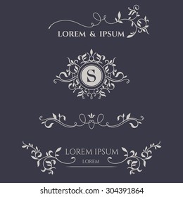 Decorative vector frame, monogram, border. Template signage, logos, labels, stickers, cards. Graphic design page. 