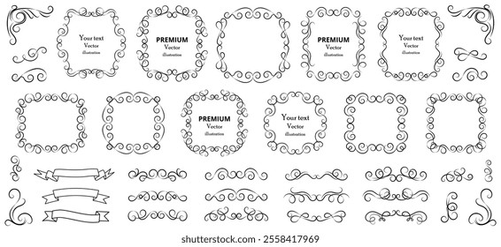 Decorative vector frames and flourishes suitable for various design projects in black and white.