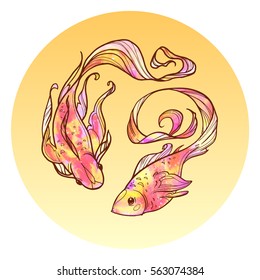 Decorative  vector gold koi fishes with round frame composition