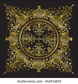 Decorative vector Gold lace pattern Golden mandala on the black background