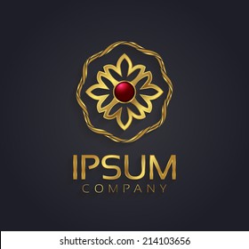 Decorative vector graphic gold and ruby flower symbol for your company