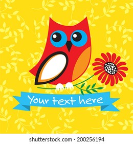 Decorative vector greeting card with owl. 