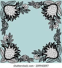 Decorative Vector hand drawn floral frame. 