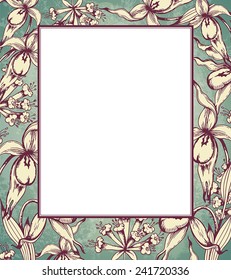 Decorative vector hand drawn floral frame with orchids