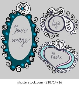 Decorative Vector hand drawn frames with animals. Photo frames for kids interior. 