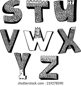 Decorative vector hand drawn stone alphabet. Knight. 