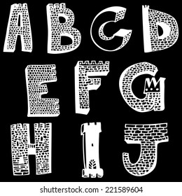 Decorative vector hand drawn stone alphabet. Chalkboard