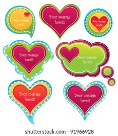 decorative vector hearts and messages frames for your Valentine cards and stickers