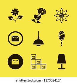 decorative vector icons set. with hand mirror, flower, rose heart and sunflower in set