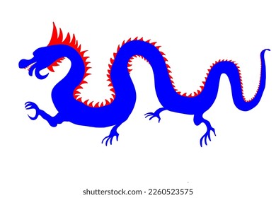 Decorative vector illustration with blue silhouette of dragon. Creative design icon of reptile for Chinese New Year 2024 isolated on white. Asian tradition holiday celebration.Eastern zodiac creature 