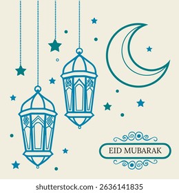 Ilustração decorativa vetorial de lâmpada brilhante, eid mubarak