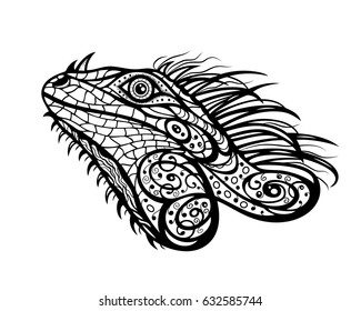 Decorative vector illustration with a head of reptile isolated on white. Hand drawn design for logo, print, label,emblem, textile, cloth, paper.