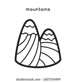 Decorative vector illustration with mountains. Isolated black and white illustration of mount.