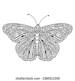 Decorative vector illustration of the ornamental butterfly. Outline drawing, perfect for coloring book or page for kids and adults.