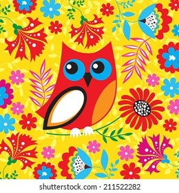 Decorative vector illustration with red owl