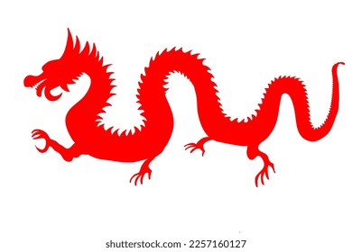 Decorative vector illustration with red silhouette of dragon. Creative design icon of reptile for Chinese New Year 2024 isolated on white. Asian tradition holiday celebration. Eastern zodiac creature 